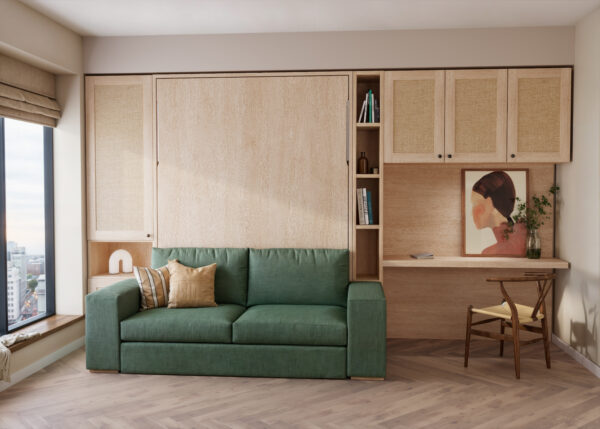 VERTICAL SOFA MURPHY BED AND DESK AREA