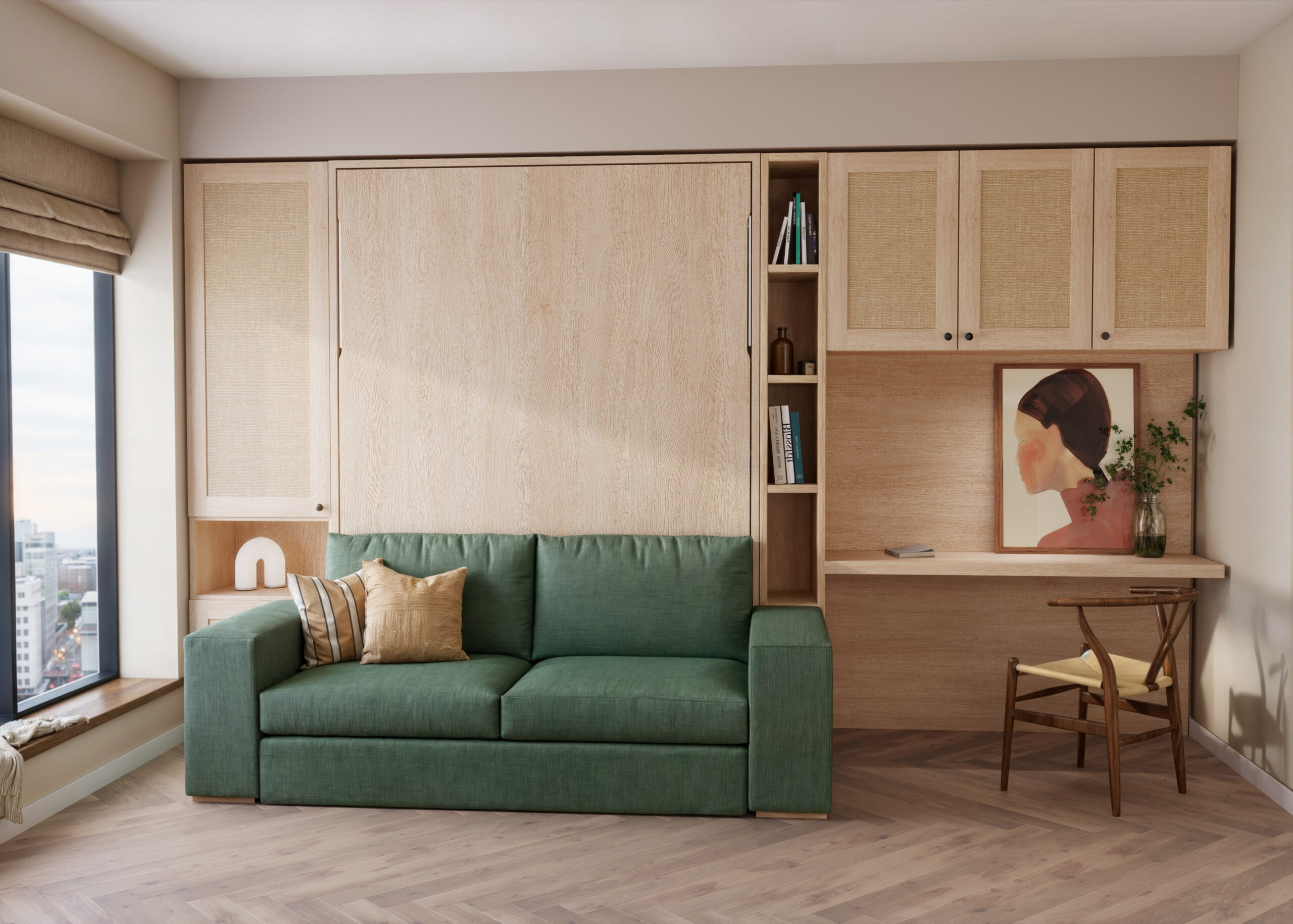 VERTICAL SOFA MURPHY BED AND DESK AREA