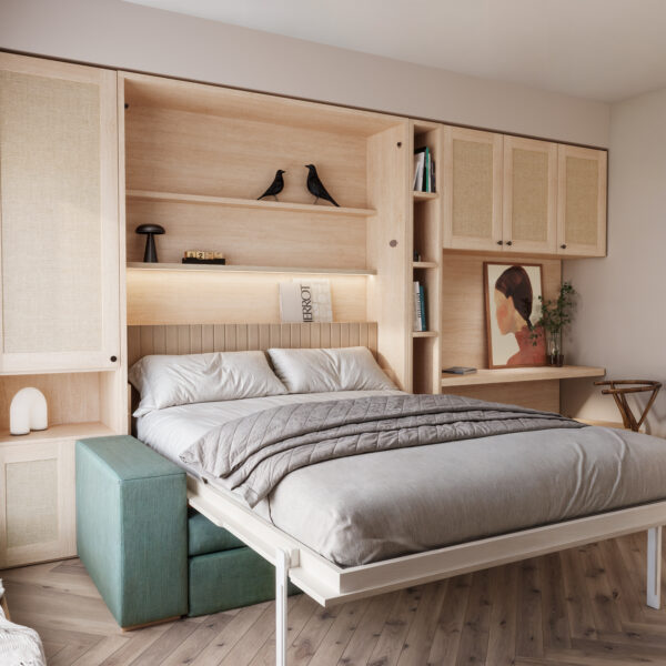 VERTICAL SOFA MURPHY BED AND DESK AREA