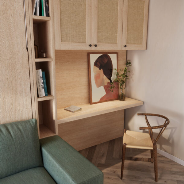 VERTICAL SOFA MURPHY BED AND DESK AREA